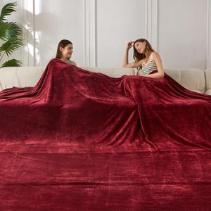 COOVA Oversized King Fleece Blanket 120x120 inches, Soft Cozy Warm Giant Extra Large 10'x10' Blanket for Bed, Sofa, Couch,Travel, Camping, California Huge Big Throw Blanket, Jacquard Burgundy Red