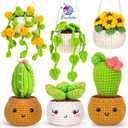 Crochetta Crochet Kit for Beginners, Crochet Starter Kits for Adults, Amigurumi Craft Knitting Crocheting Kits with Step-by-Step Video Tutorials, 6 Pc Hanging Potted Plants Family(40%+ Yarn