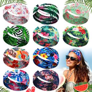 Jutom 10 Pcs Women's Headbands Beach Boho Headbands Summer Hawaii Knotted Hair Band Elastic Tropical Turban Floral Vintage Head Wrap Bohemian Twisted Criss Yoga Accessories for Women