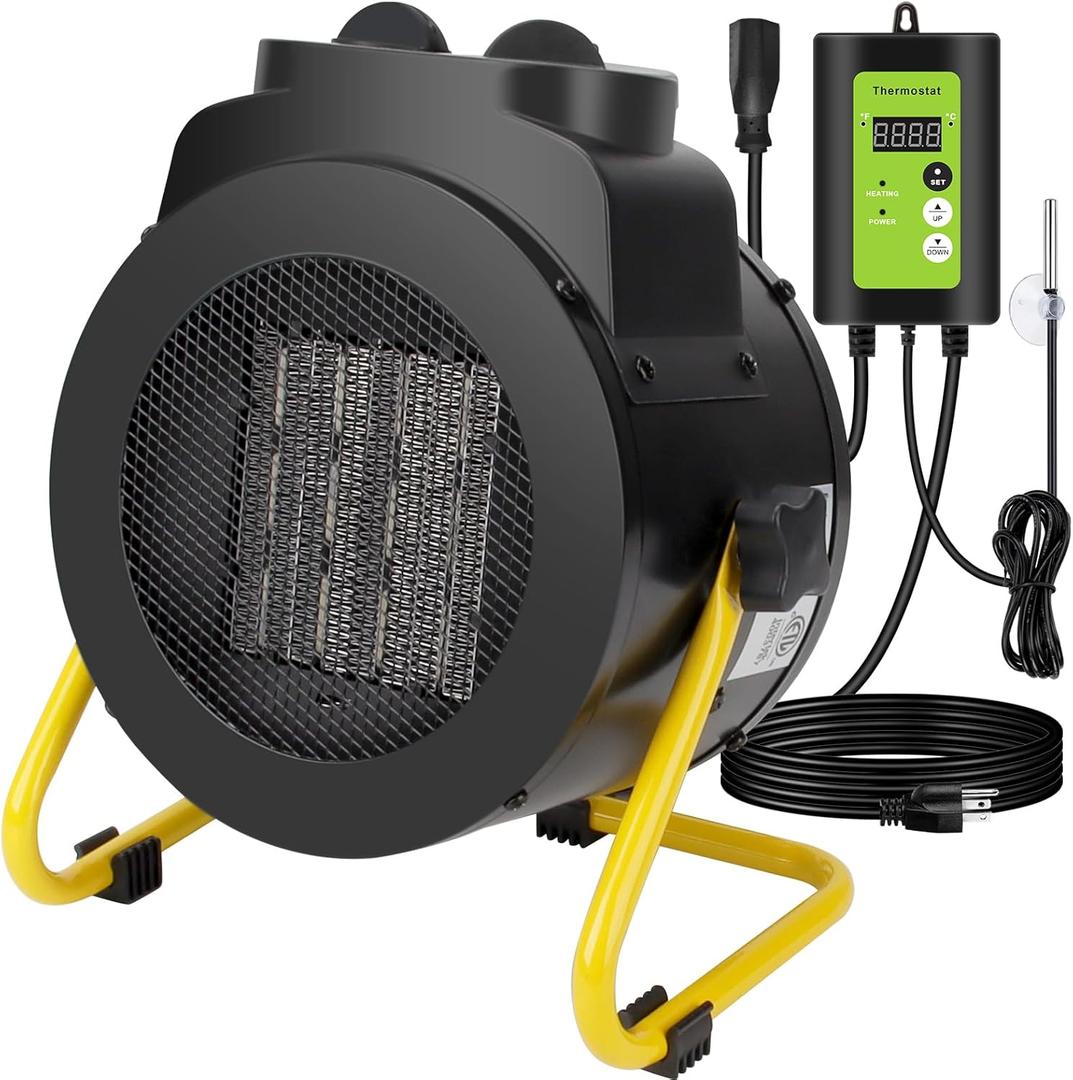 1500W Greenhouse Heater with Thermostat, 3 Modes Outdoor Heater with Overheat Protection, 3s Fast Heating, Portable Outdoor Electric Heaters for Green House, Garage, Grow Tent, Patio, Orange