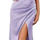Womens V-Neck Satin High Slit Backless Maxi Dress Cross Front Ruched Adjustable Spaghetti Strap Bridesmaid Dress (Purple, M)