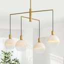 GlowHub Modern Gold Chandelier Mid-Century Milk White Glass Globe Pendant Light Sputnik Chandelier 4-Light Hanging Light Fixture Vintage for Dining Room Foyer Living Room Staircase, 30" Wide
