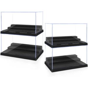 Display Cases for Minifigures, 4 Mini-Figure Display Boxes Fits for Block Figures, Minifigures Cases with 3 Removable Stands Fits for Lego 95% Minifigs, Characters and People, L, Black