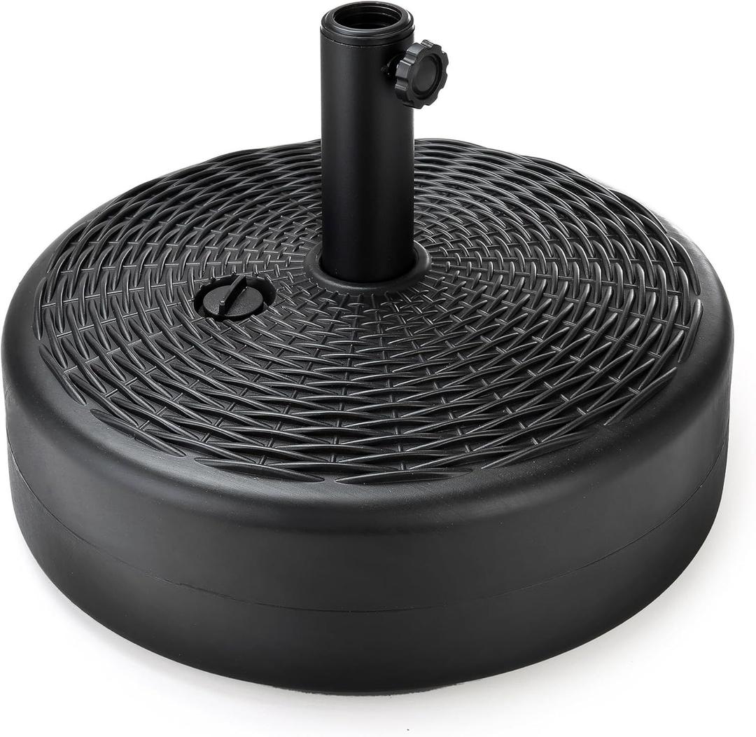Home Zone Living 40lb Round Fillable Patio Umbrella Base Stand, 18in, Pole Holder, Water, Sand, Fits Poles Up to 1.9in(48mm) Diameter, UV Resistant, Lawn, Deck, Backyard, Garden, Spa, Pool, USA-Based