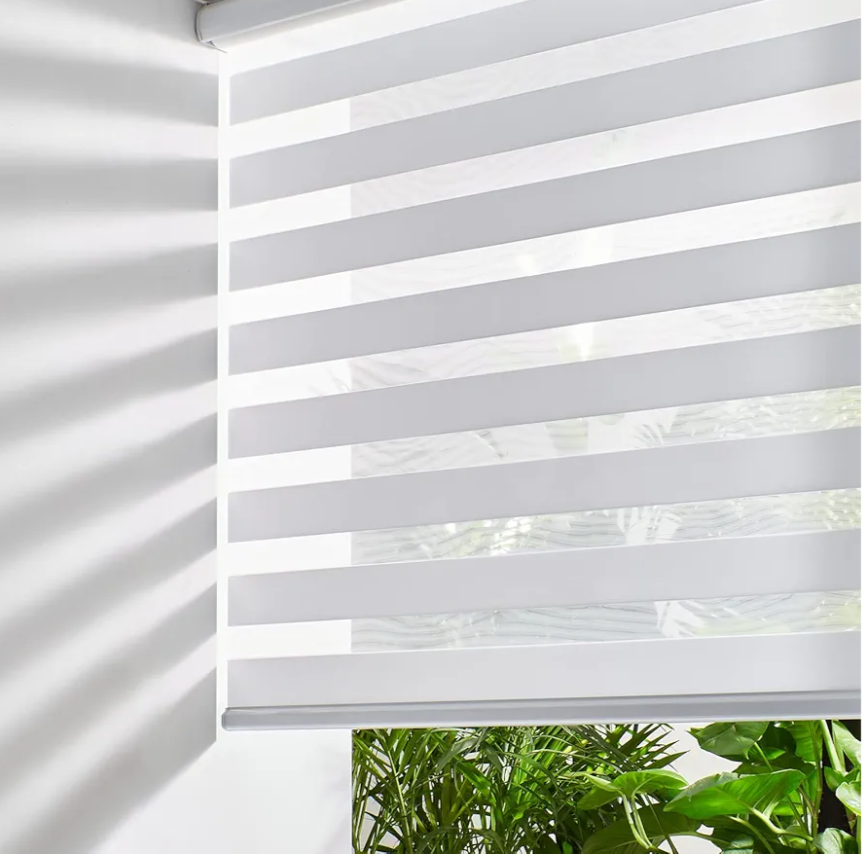 Persilux Cordless Zebra Blinds for Windows (47" W X 47" H, White) Free-Stop Roller Windows Shades Dual Layer Light Control for Day and Night, Light Filtering Sheer Shades for Home, Easy to Install