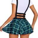 Avidlove Pleated Suspender Skirt Women - Elastic High Waist A-Line Mini Braces Skirt for School Casual Party (S)