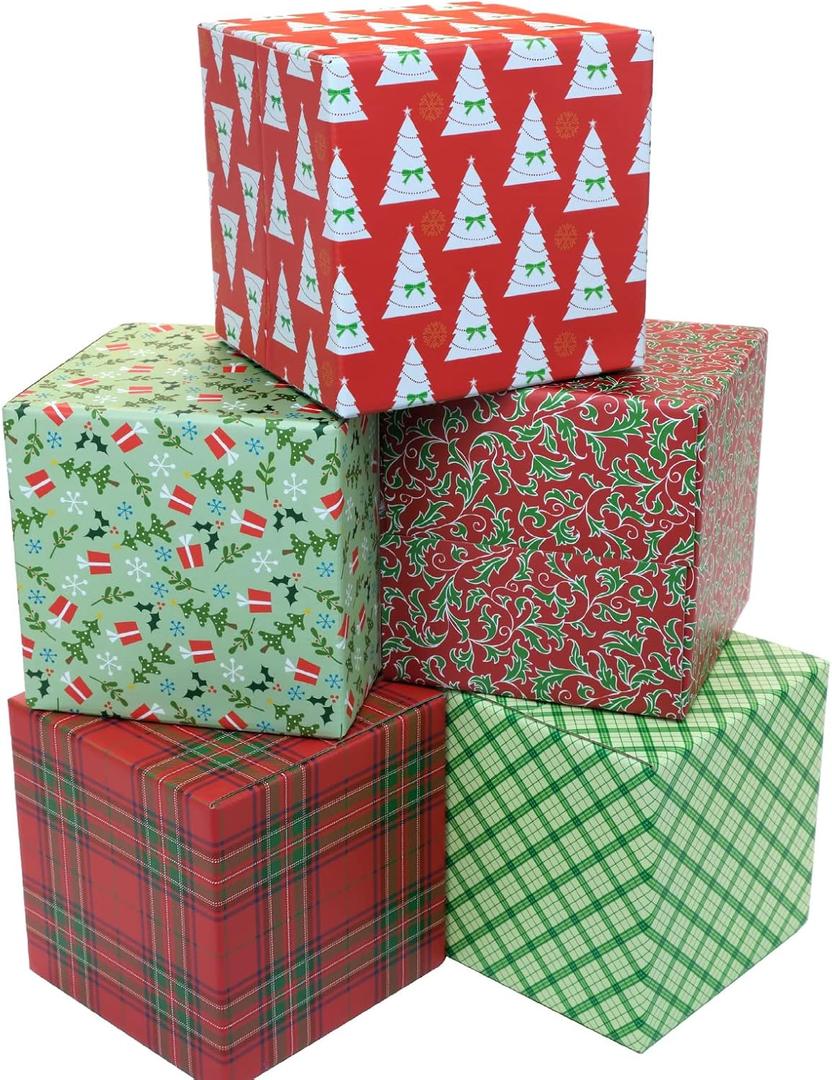Global Printed Products Holiday Shipping Boxes (Pack of 5 - Traditional Patterns - 6"x6"x6")