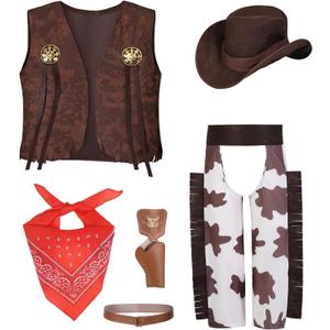 TOGROP Cowboy Costume for Boys 5pcs Kids Cowgirl Western Dress Up Party Cosplay 3-13 Years (6-7 Years)