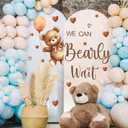 Baby Shower Sign Decorations Decal We Can Bearly Wait Sign for Backdrop Gender Reveal Party Decoration for Balloon Arch Boy or Girl Sticker Baby Bear Welcome Signs for Pregnancy Party Photo Background, Red Brown
