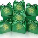 100 Pack Small Thank You Gift Bags, 4.5x1.8x3.9in Party Favor Bags Boxes with Bow Ribbon, Small Paper Gift Bags with Gold Foil Printed, Mini Candy Treat Bags for Birthday Wedding Party Holiday (Green)