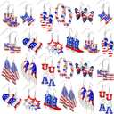 Bucherry 24 Pairs 4th of July American Flag Earrings - Dangle, Patriotic, Red, White & Blue - Independence Day, Bulk Gift for Women