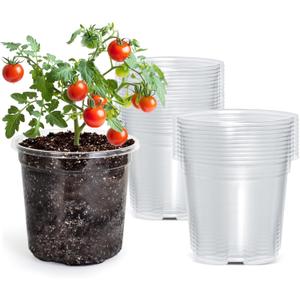 30 Packs 5 Inch Reinforced Clear Nursery Pots with Drainage Hole, Transparent Variety Pack Plastic Plant Pot Seedling Planter Seed Starter Flower
