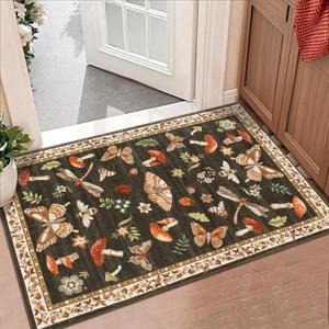 Mushroom Small Rug 2x3 Washable Door Mat Indoor Rugs for Entryway Non-Slip Soft Ultra-Thin Stain Resistant Foldable Rugs Kitchen Bedroom Living Room Brown
