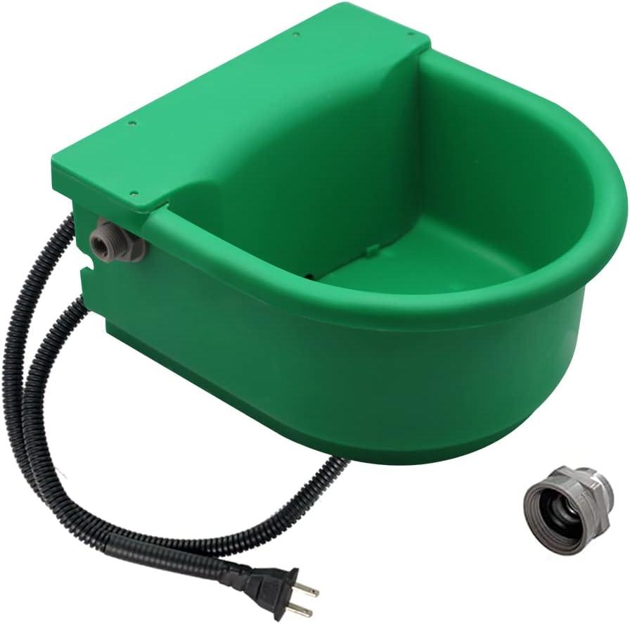 Automatic Heated Dog Waterer Bowl Feeder Constant Temperature Dispenser 3L Outdoor Thermal Bowl with Float Ball Valves for Pet Dog Horse Cattle Goat Sheep (Green)