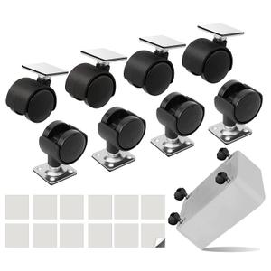 8 PCS 1" Free Punching Pastable Plate Caster with Stickers and Screws, Self Adhesive Swivel 360 Rotation Universal Wheel, for Small Appliances, Furniture, Can, Storage Box