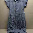 Simplee Womens Summer Denim Dress Casual Short Sleeve V Neck Empire Waist Boho Flowy Western Jean Maxi Dresses with Pockets (S)