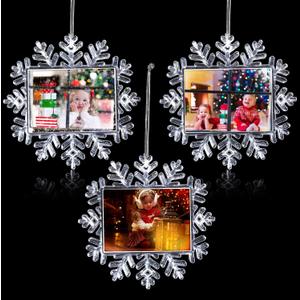 Yookeer 3 Pcs Christmas Snowflake Hanging Photo Frame Snowflake Ornaments Xmas Picture Ornaments Christmas Acrylic Photo Decorations Picture Frame for Xmas Tree (Classic)