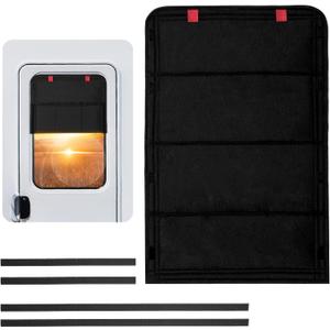 RV Door Window Shade, Foldable Hook and Loop Fastener RV Blackout Window Cover, UV Rays Protection Camper Trailer Door Window Cover, Waterproof Thickened Oxford Fabric (Black-R) (25 x 16 inches)