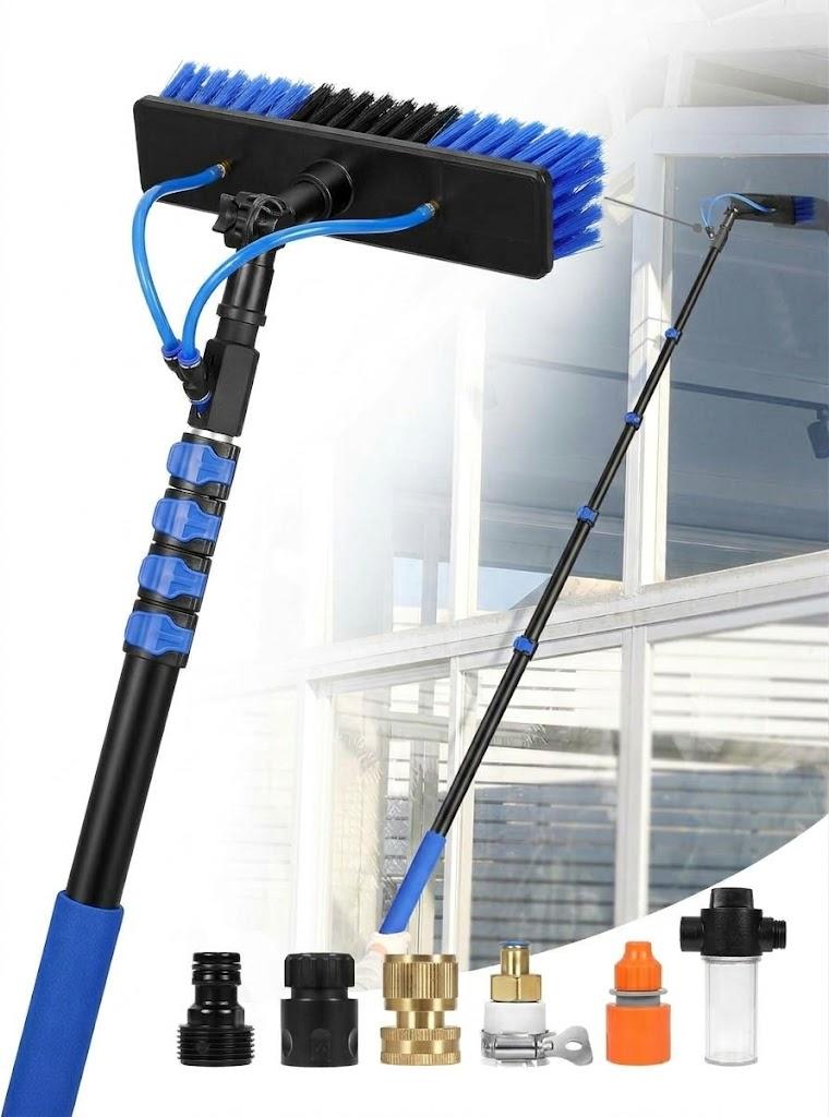 Water Fed Pole Kit, 30FT Solar Panel Cleaning Pole with Extendable Handle, 180° Rotatable Brush Head & 65.6FT Hose, Household & Outdoor Window Cleaner Tool for Caravan Solar Panel Deck