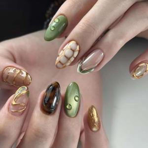Almond Press on Nails Medium Fake Dopamine False Nails Artificial Stick on Nail for Women 24pcs
