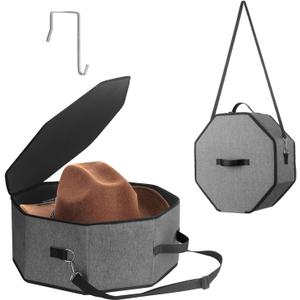 HINIHAO Hat Box for Travel and Storage, Collapsible Cowboy Cap Organizer Case for Closet with Handles, Hat Storage Box for Women and Men
