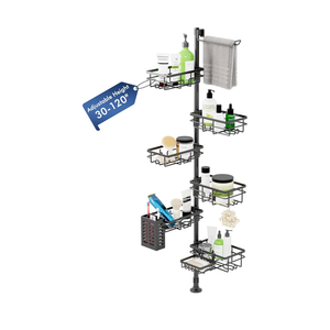 Shower Caddy Organizer Tension Pole, Rustproof 6-Pack Corner Shelf with 30-120 Inch Adjustable Shower Rack for Inside Shower, Extra Towel Bar & Soap Dish for Bathroom Organizers and Storage, Black