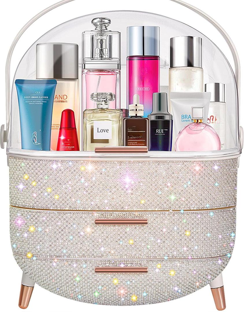 Teen Girls Gift Makeup Organizer, Skincare & Jewelry Storage, Cosmetics Display Case, Makeup Holder, Bathroom Organizer (Bling Rhinestone)