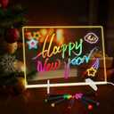 Acrylic Dry Erase Board with Light,LED Note Board with Colors 13.8"X10" 4 Modes & 7 Colors Rewritable LED Acrylic Drawing Board for School Home Office Include 7 pens,Clear Stand,Spray Bottle