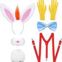 6Pcs Halloween Bunny Costume Set Include Rabbit Headband Nose Tail Bow Tie Suspender and Gloves for Men Party Dress Up