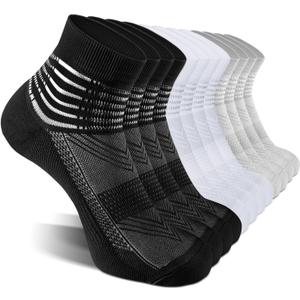 IRAMY Compression Ankle Support Socks Coolmax Wicking Cushioned Athletic Plantar Fasciitis Relief Men Women 2/3/6 Pairs (Small, Black+white+grey-6 Packs)