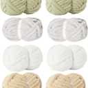 Assorted Chunky Yarn for Hand Knitting,Soft Jumbo Bulky Fluffy Chenille Yarn for Crocheting,Blanket Scarf DIY,8 Pack(28yds, 8 Ounces Each) (WhiteGreyGreenKhaki)