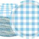 50Pcs Gingham Party Supplies 7" Pink Gingham Paper Plates PinkCheckered Plate Disposable Pinkand White Plaid Plates for Baby Shower Wedding Picnic BBQ Birthday Party Decor (Blue)