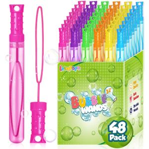 Bubble Wand, 48 Pcs Bubble Wands Bulk in 6 Colors, Bubble Party Favors for Kids, Summer Toys, Indoor Outdoor Activity, Themed Birthday, Wedding, for Girls & Boys