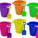 4E's Novelty 6 Pack 7.5" Beach Buckets and Shovels for Kids Bulk - Strong Large Sand Bucket for Toddler Beach Toys for Kids 3-10, SandBox Toys