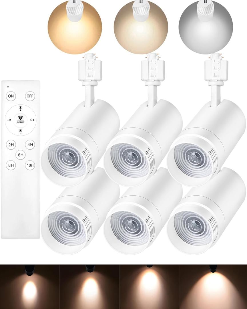 Zoomable 30W LED Track Lighting Heads,2700K-6500K Stepless Dimming H Type Dimmable Rail Ceiling Track Lights Fixtures,3000LM,Flicker Free 15to 60CRI90,White 6 Pack