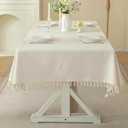 Nordic Beige Linen Tablecloth Rectangle, Heavy-Duty Fabric Spill-Resistant Table Cover, Elegant Drape Wrinkle Free Desktop Protector for Dining Room, Kitchen, Party, Farmhouse Decor