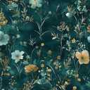 Vintage Floral Peel and Stick Wallpaper Boho Wallpaper 17.5''x393'' Teal/Blue/Yellow Wildflowers Vinyl Contact Paper Waterproof Self Adhesive Modern Stick on Wall Paper for Bedroom Wall Table Cabinet