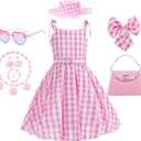 Pink Costume for Girls Halloween Dress up from Doll Movie with Accessories (130 (6-7T))