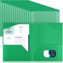 Henoyso 36 Pcs Plastic Folders with Clear Front Pockets Heavy Duty File Folders with 2 Pockets and Card Slot for Student Communication School Office Presentation Report (Green)