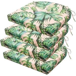 HOMELYSIAN Outdoor Chair Cushions Set of 4, 17 x 16 Inch Patio Chair Cushions for Outdoor Furniture, Water Resistant Outdoor Patio Chair Cushions with Non-Slip Ties(Tropical Rainforests)