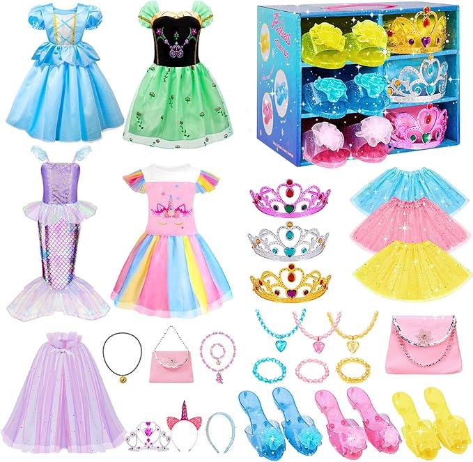 Meland Princess Dress Up Clothes for Girls 3-8 Year Old, Princess Toys for Girls with Shoes & Play Jewelry