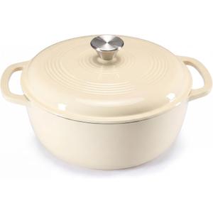 NEWBULIG 6 Quart Cast Iron Dutch Oven, Enamel Dutch Oven Pot with Lid Beige