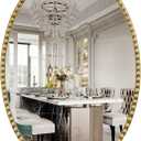 Gold Oval Bathroom Mirror, 20x30 Inch Floral Oval Mirrors for Wall, Antique Gold Metal Floral Frame Mirrors for Bedroom Living Room Hallway, Hangs Horizontally or Vertically