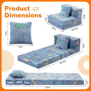 MeMoreCool Kids Floor Mattress, 8 in Glow Mini Dinosaur Trifold Sofa, Blue
Glow in the dark mini dinosaur kids couch, portable floor bed for playroom and travel