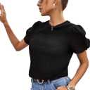 SweatyRocks Women's Summer Short Puff Sleeve Tee Top Round Neck T-Shirt (Beige)