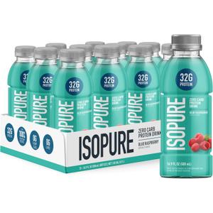 Isopure Zero Carb 32g Clear Protein Ready-to-Drink, Whey Protein Isolate, Blue Raspberry, 12 Pack (Packaging May Vary) (16 Fl Oz (Pack of 12))