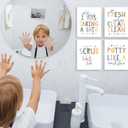 4 Pcs Funny Kids Bathroom Rules Canvas Wall Art Colorful Toilet Word Poster Prints for Home Kid Washroom Pictures Restroom Nursery Toilet Laundry Wall Decor 12x16in Framed