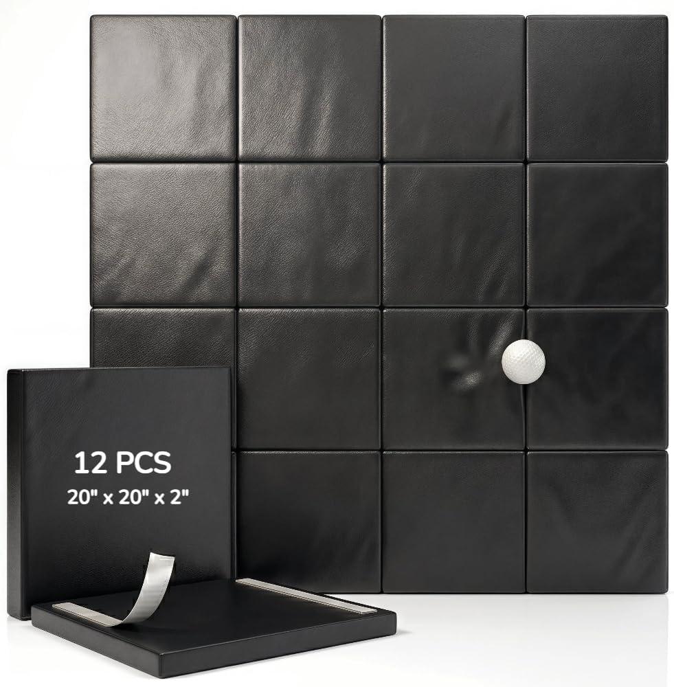 12 Pcs Golf Wall Padding Panels, 20"x20"x2" Indoor Golf Simulator Enclosure with High Density Foam, Soundproof and Protection Wall Padding for Kids Playrooms, Gym, Garage