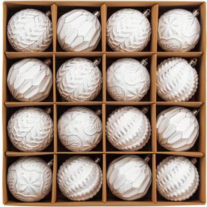 Christmas Ball Ornaments Set, 16ct 80mm Elegant White Assorted Xmas Tree Ball Ornaments, Shatterproof Christmas Tree Hanging Ornaments for Xmas Decoration