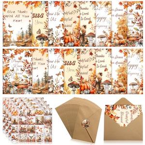 Motiskyy 80 Sets Fall Thanksgiving Cards with Envelopes and 4 Sheets Stickers Religious Christmas Christian Scriptures Autumn Holidays Exchange Greeting Cards for Lovers Friends Family Gifts